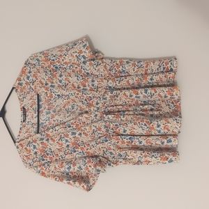 Shein Loose Fitting Ruffle Floral Blouse with Bow Short Sleeve